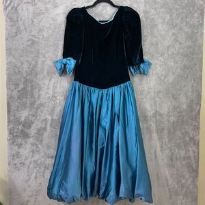 Dessy Creations Velour/ Satin Dress bubble skirt Puff Sleeve bow Prom